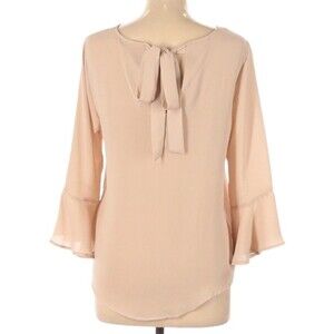 Sweet Wanderer Blouse Size L Cream Blush 3/4 Bell Sleeve Boho Fairy Tie Back